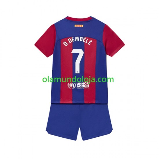 Camisola FC Barcelona Ousmane Dembele 7 Criança Equipamento Primeiro 2023-2024 Manga Curta